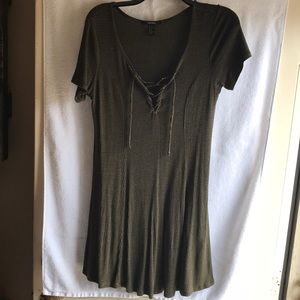 Forever 21 Striped Dress with lace up VNeck
